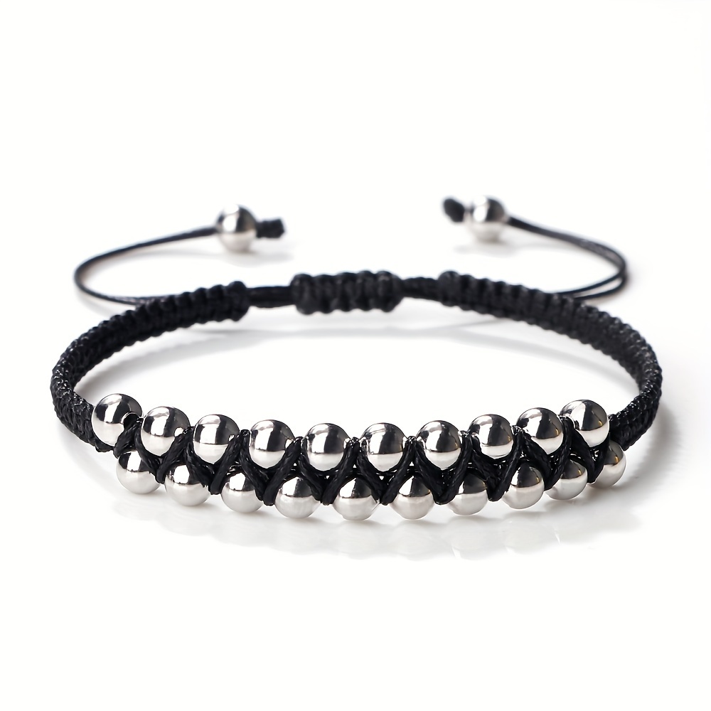 Adjustable Copper Bead Men's Bracelet with Double Row Weaving